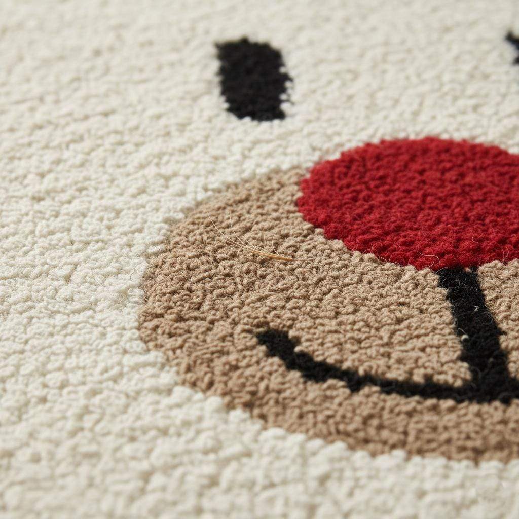 Hand-tufted Christmas reindeer rug with Rudolph face and red nose for cozy holiday living room decor