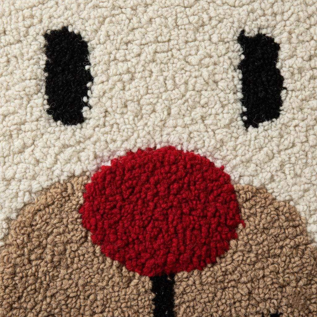 Hand tufted Christmas reindeer rug with Rudolph face and red nose, soft plush holiday carpet for living room and kids rooms