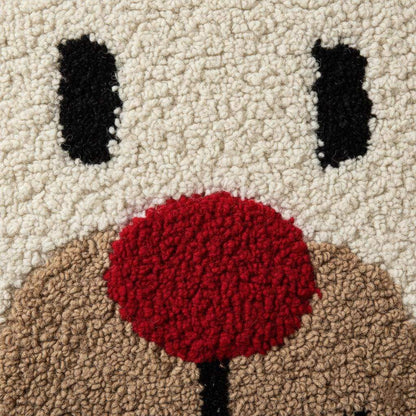 Hand tufted Christmas reindeer rug with Rudolph face and red nose, soft plush holiday carpet for living room and kids rooms