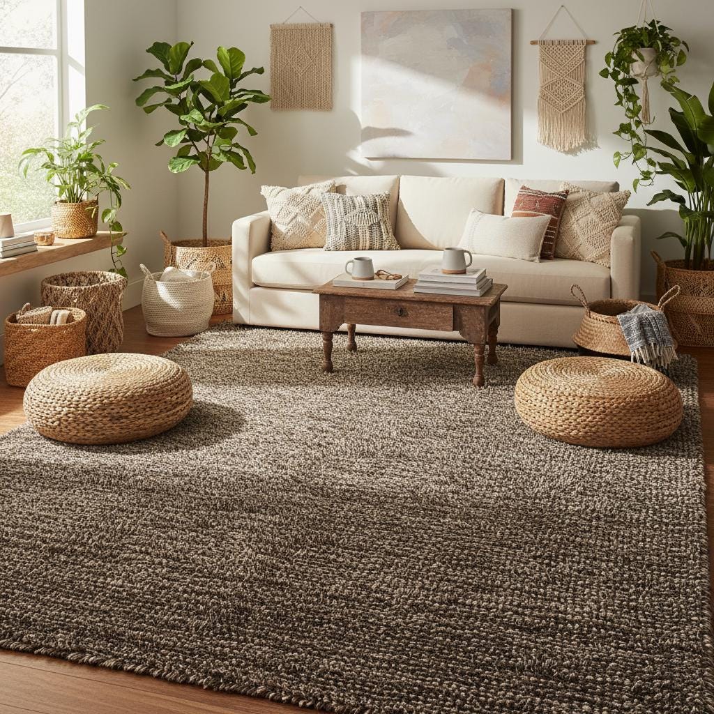 Chunk Wool Rug | Felt ball rug | Handwoven Natural Wool Area Rug,  Neutral Rug for Living Room, Modern Farmhouse Floor Decor, Boho Carpet