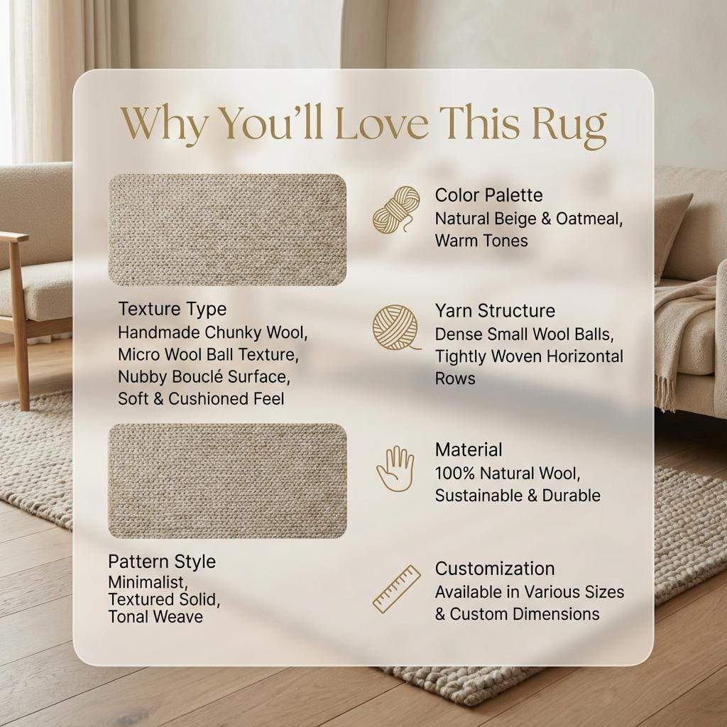 Chunky braided knit rug in neutral beige with thick textured yarn for cozy Nordic interiors