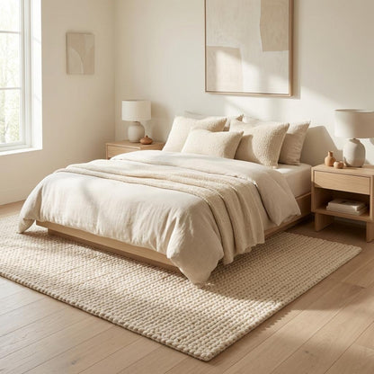 Chunky Braided Neutral Rug, Thick Textured Cream Area Rug, Cozy Minimalist Scandi Floor Decor