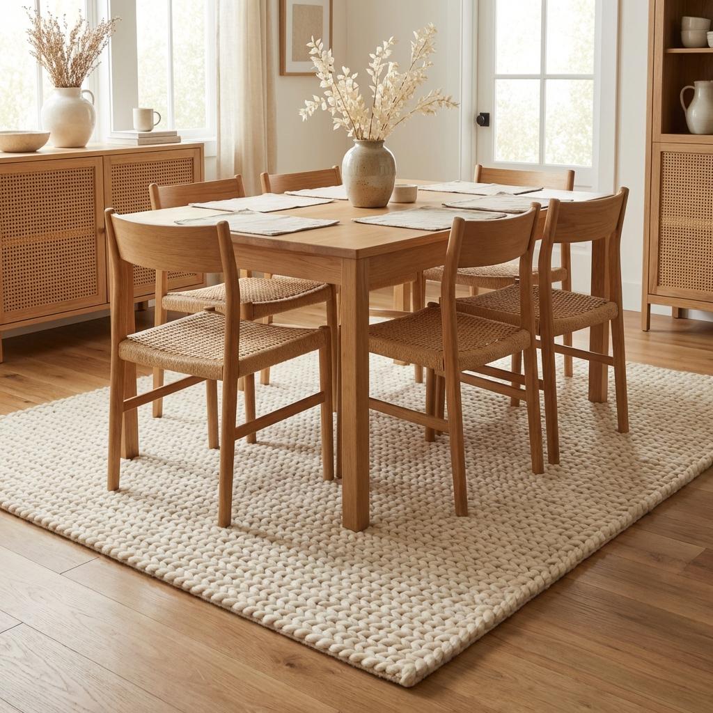 Chunky Braided Neutral Rug, Thick Textured Cream Area Rug, Cozy Minimalist Scandi Floor Decor