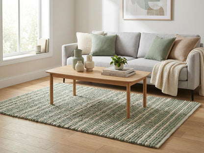 Handwoven-look braided rug corner highlighting raised edge detail