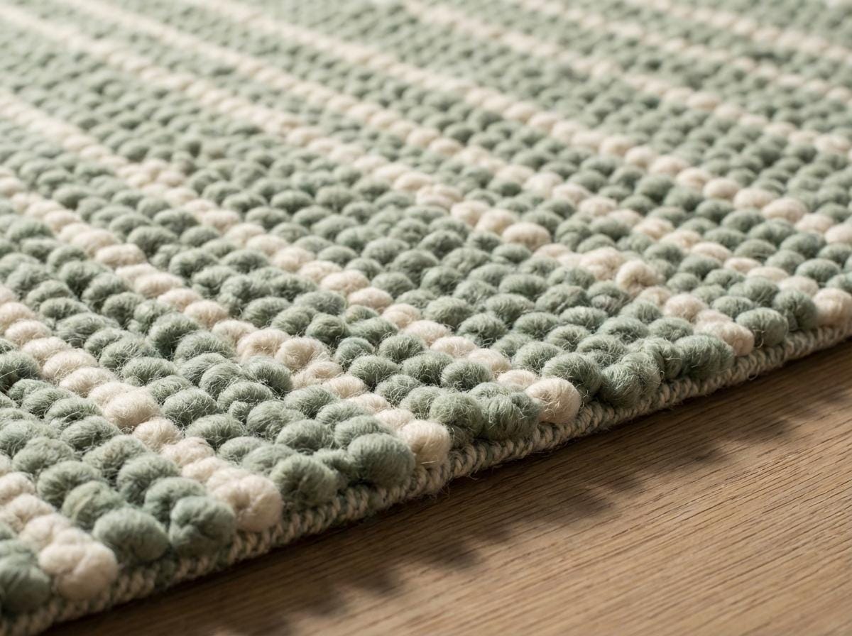 Chunky Braided Wool Rug in Sage and Cream – Thick Handwoven Textured Scandi Floor Accent