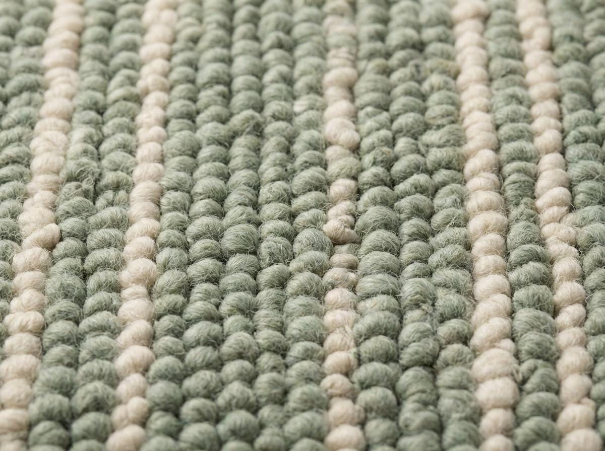 Chunky Braided Wool Rug in Sage and Cream – Thick Handwoven Textured Scandi Floor Accent