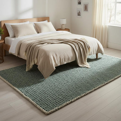 Chunky Handknit Wool Rug • Mint Green & Grey Chunky Knit Rug for Living Room • Cozy Handmade Rugs, Rug, Carpet, Teppich • Boho Floor Decor