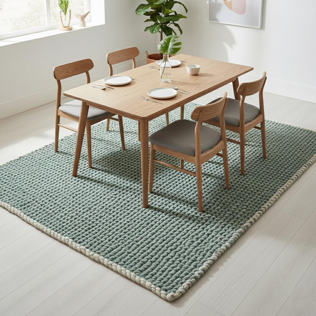 Chunky Handknit Wool Rug • Mint Green & Grey Chunky Knit Rug for Living Room • Cozy Handmade Rugs, Rug, Carpet, Teppich • Boho Floor Decor