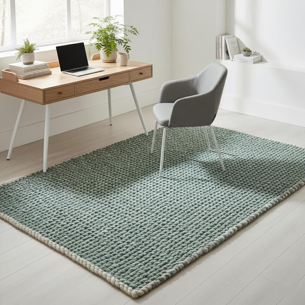 Chunky Handknit Wool Rug • Mint Green & Grey Chunky Knit Rug for Living Room • Cozy Handmade Rugs, Rug, Carpet, Teppich • Boho Floor Decor