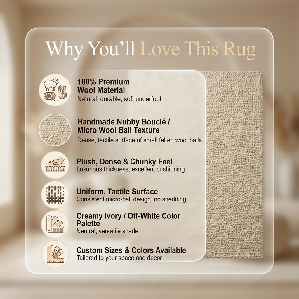 Chunky handwoven wool rug in neutral cream, perfect for Scandinavian and minimalist home decor