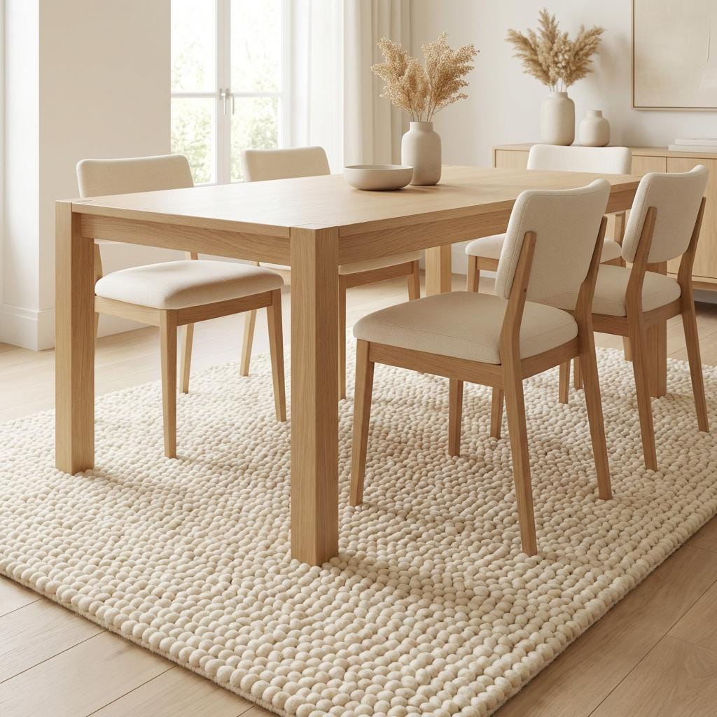 Chunky handwoven wool rug in neutral cream tone for Scandinavian minimalist decor