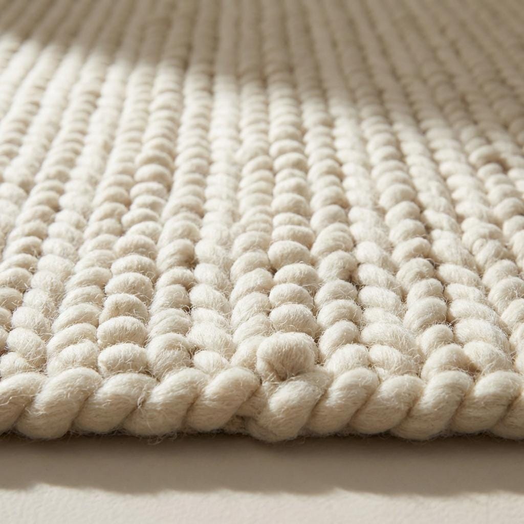 Chunky knit area rug with thick textured neutral design for cozy modern organic home decor