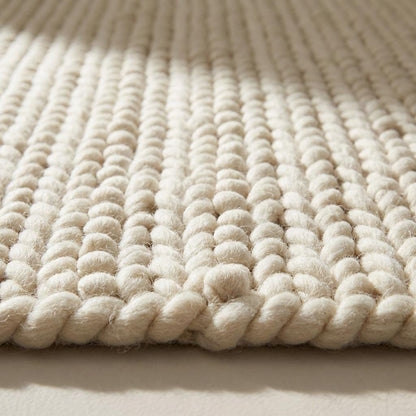 Chunky knit area rug with thick textured neutral design for cozy modern organic home decor