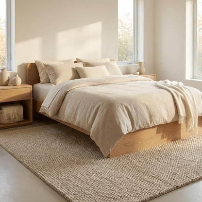 Chunky knit area rug thick wool loop textured neutral cozy plush modern home decor