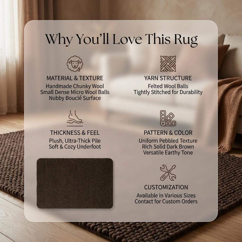 Dark brown chunky knit rug with thick braided roving texture for cozy modern organic interiors