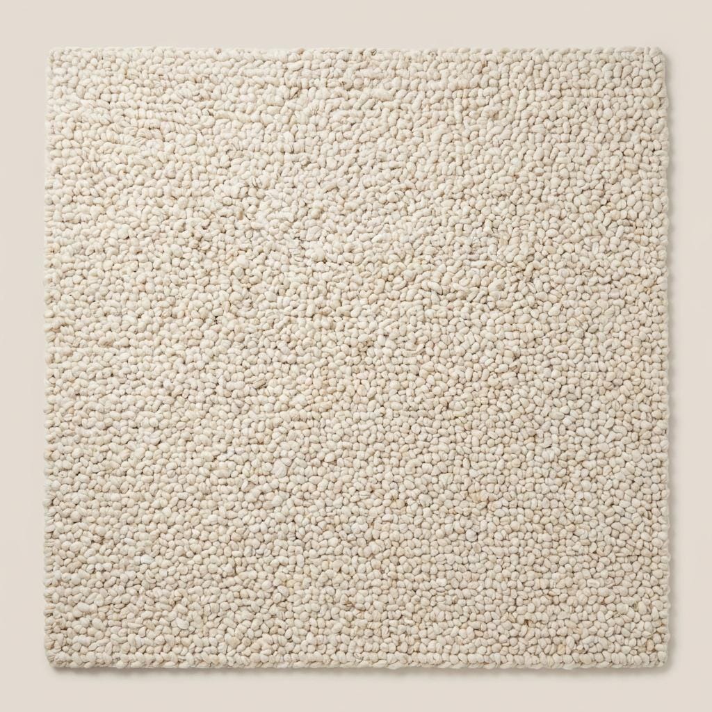 Handwoven chunky knit wool rug in soft ivory with thick loops for cozy, textured minimalist living room decor