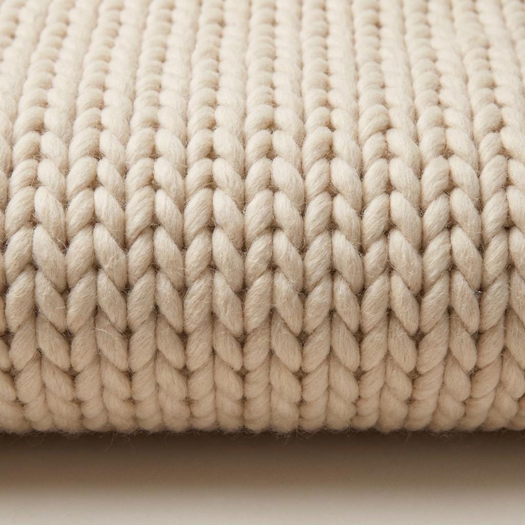 Chunky Knit Wool Rug, Neutral Beige Chunky Wool Area Rug, Scandinavian Minimalist Cozy Living Room Rug