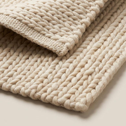 Chunky Knit Wool Rug, Neutral Beige Chunky Wool Area Rug, Scandinavian Minimalist Cozy Living Room Rug