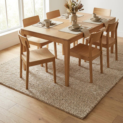 Chunky knit wool rug in neutral ivory, thick textured plush area rug for cozy living room decor