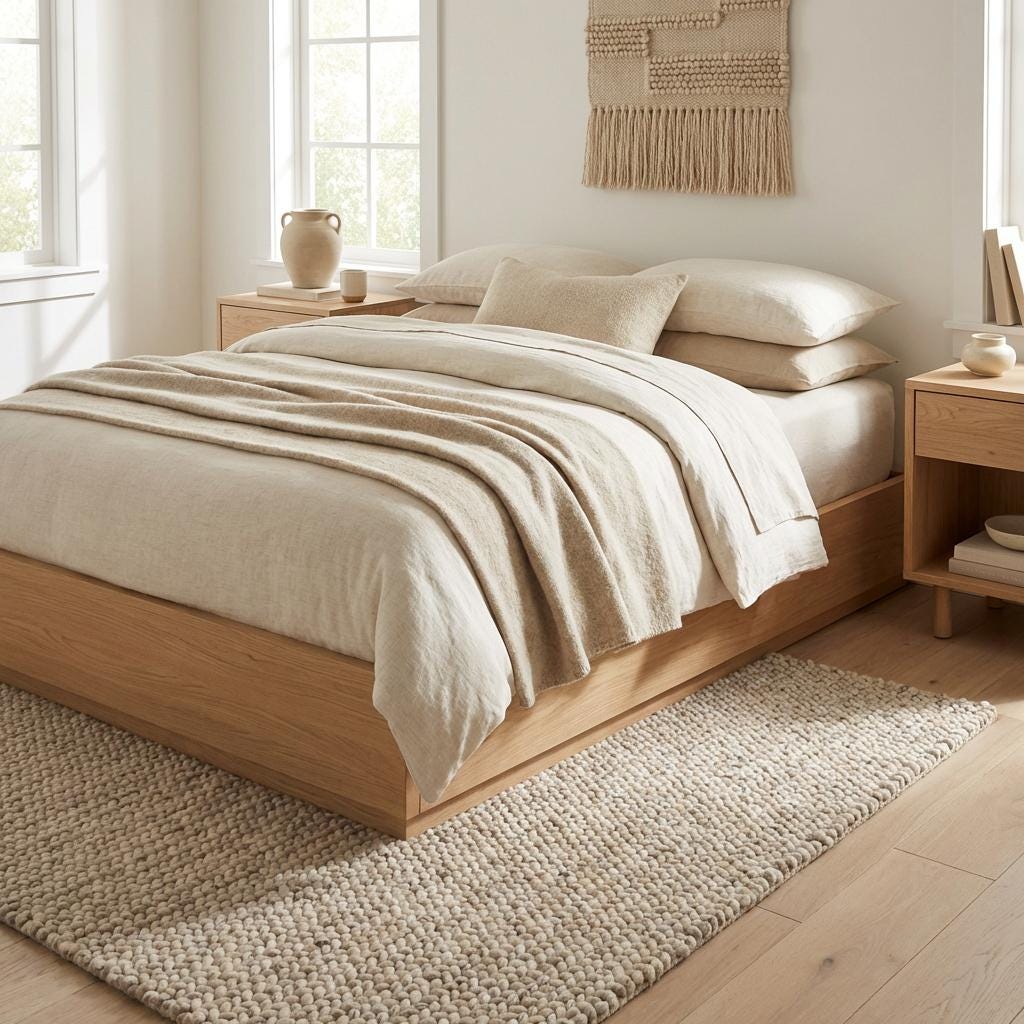 Chunky knit wool rug with thick neutral loops, soft textured luxury, ideal for cozy modern home décor.