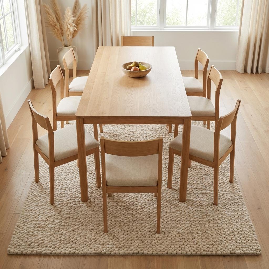 Handmade chunky knit wool rug with thick ivory loops, soft and cozy minimalist Scandinavian design.