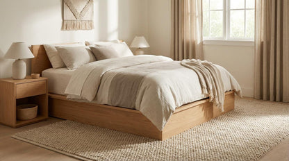 Chunky knit wool rug in cream beige with thick hand-knit texture and plush wool strands