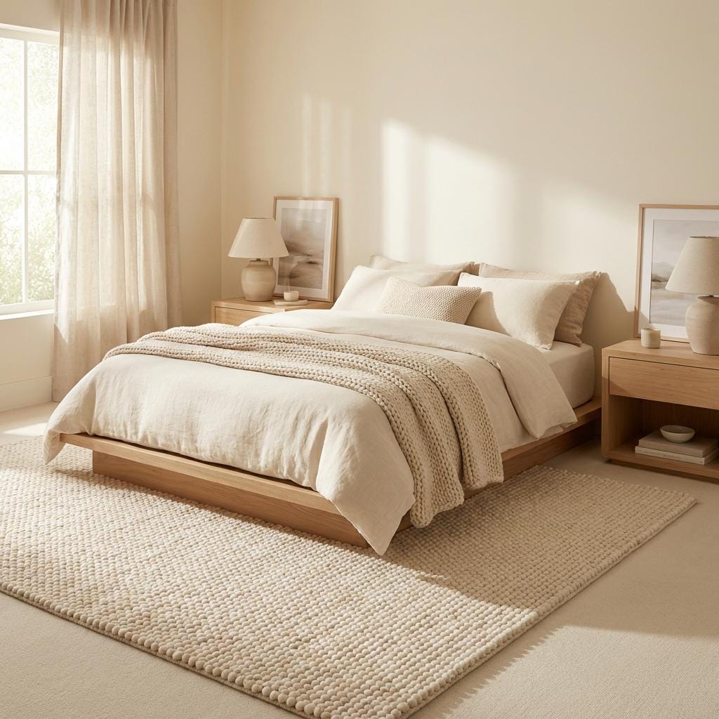 Chunky knit wool rug in ivory with thick braided texture for cozy, handcrafted floor accent