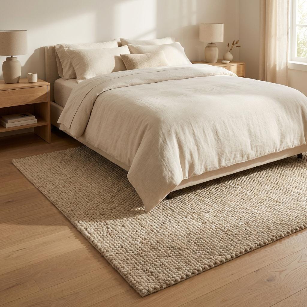 Chunky loop textured cream area rug with deep plush loops and neutral modern design