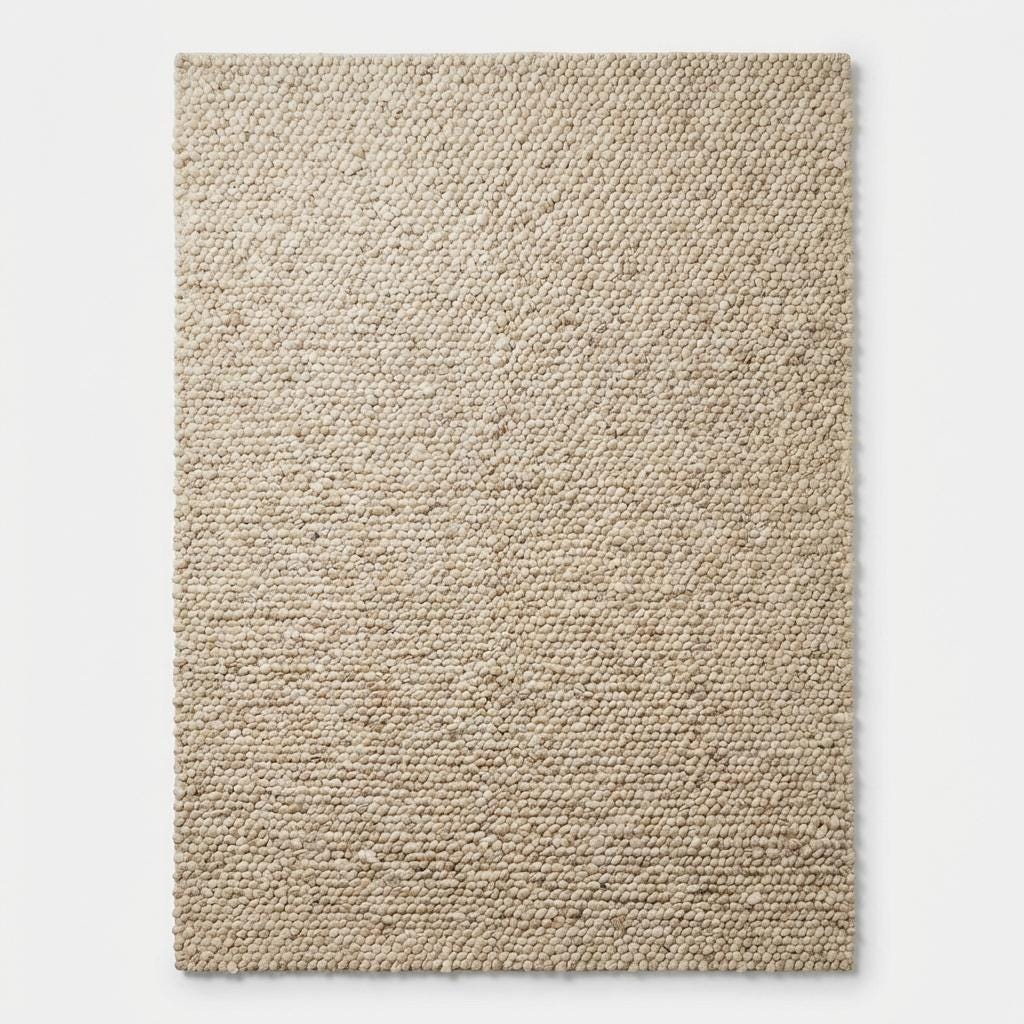 Chunky loop textured cream area rug with plush, nubby surface and modern organic design