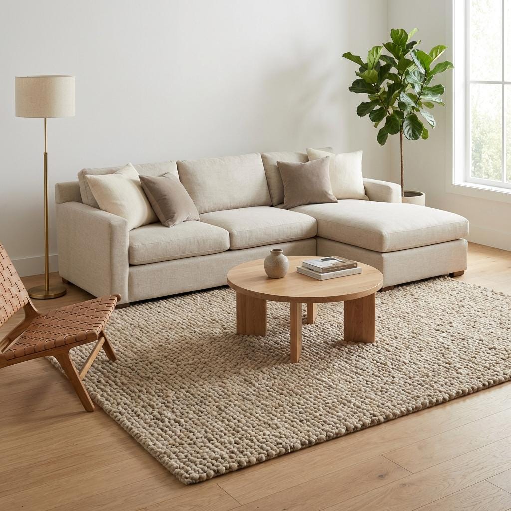Chunky Loop Textured Area Rug – Thick Neutral Beige Cozy Modern Organic Floor Carpet