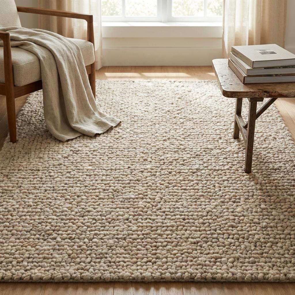 Chunky Loop Textured Area Rug – Thick Neutral Beige Cozy Modern Organic Floor Carpet