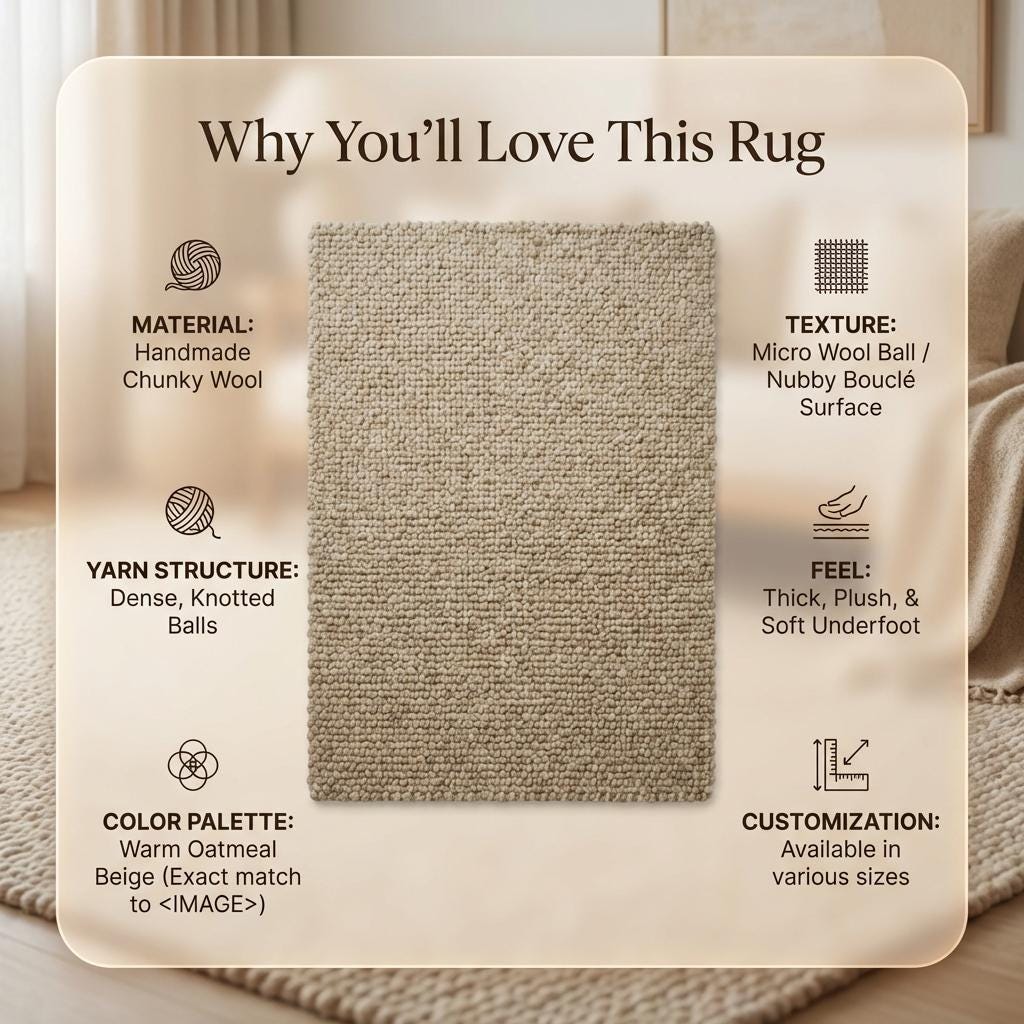 Chunky Loop Textured Area Rug – Thick Neutral Beige Cozy Modern Organic Floor Carpet