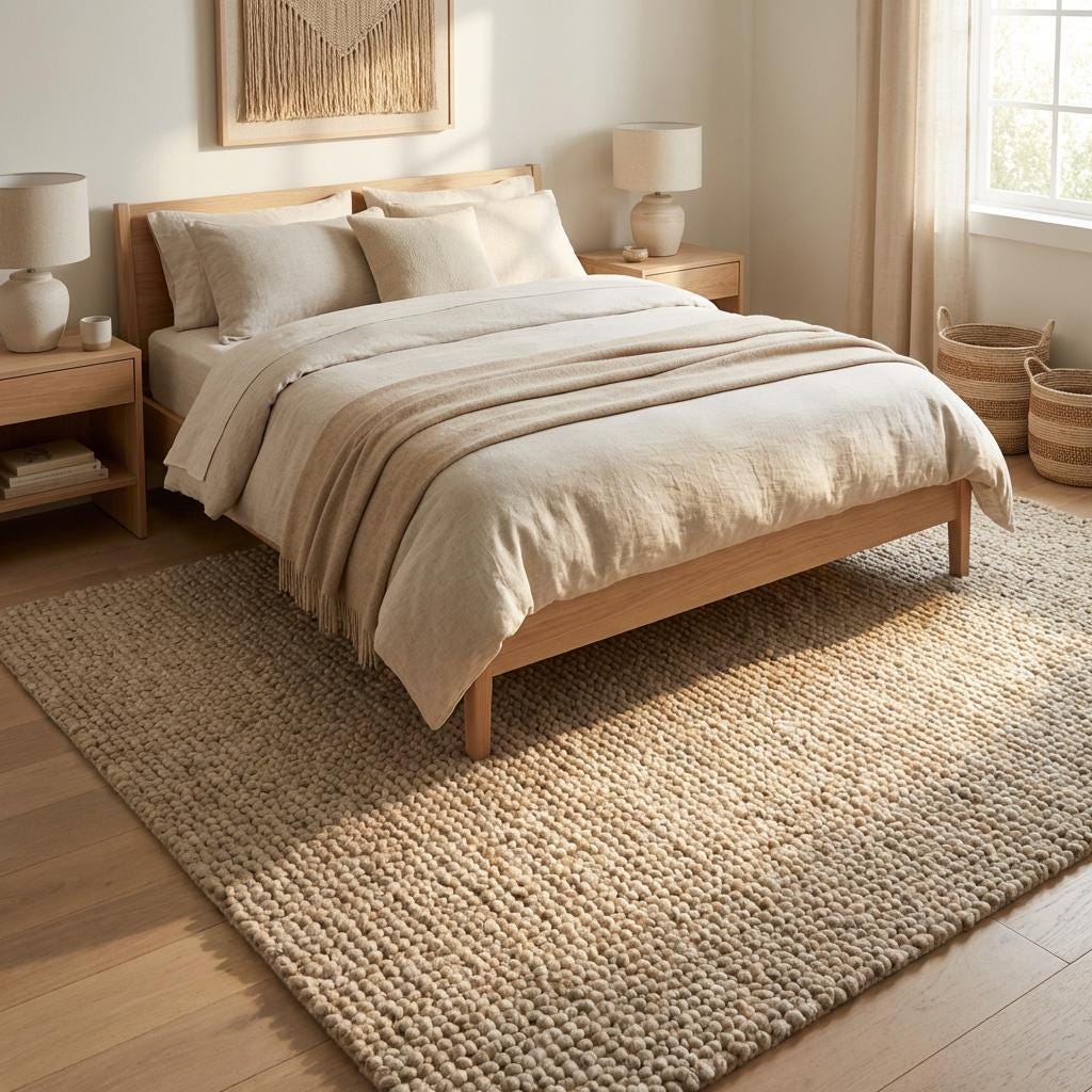 Chunky Loop Textured Area Rug – Thick Neutral Beige Cozy Modern Organic Floor Carpet