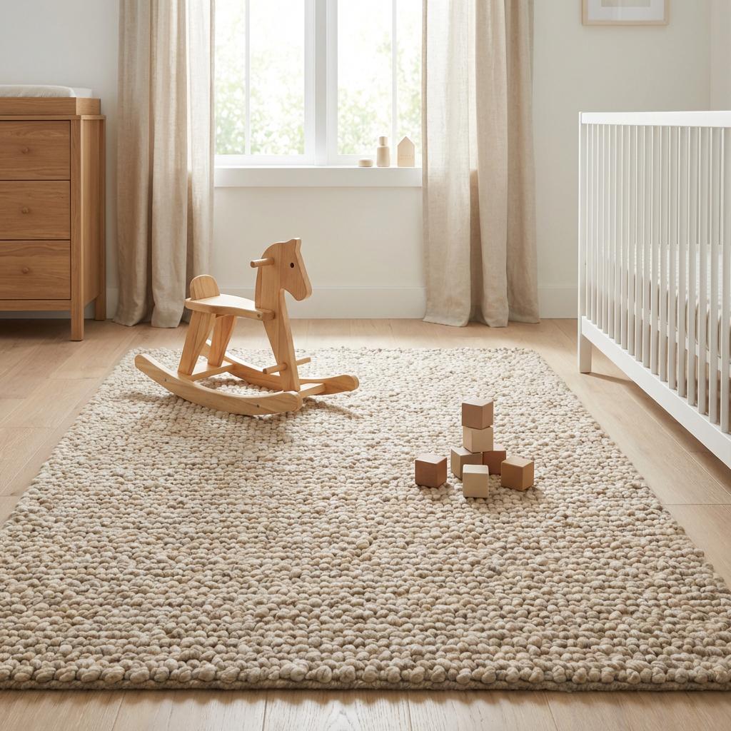 Chunky Loop Textured Area Rug – Thick Neutral Beige Cozy Modern Organic Floor Carpet
