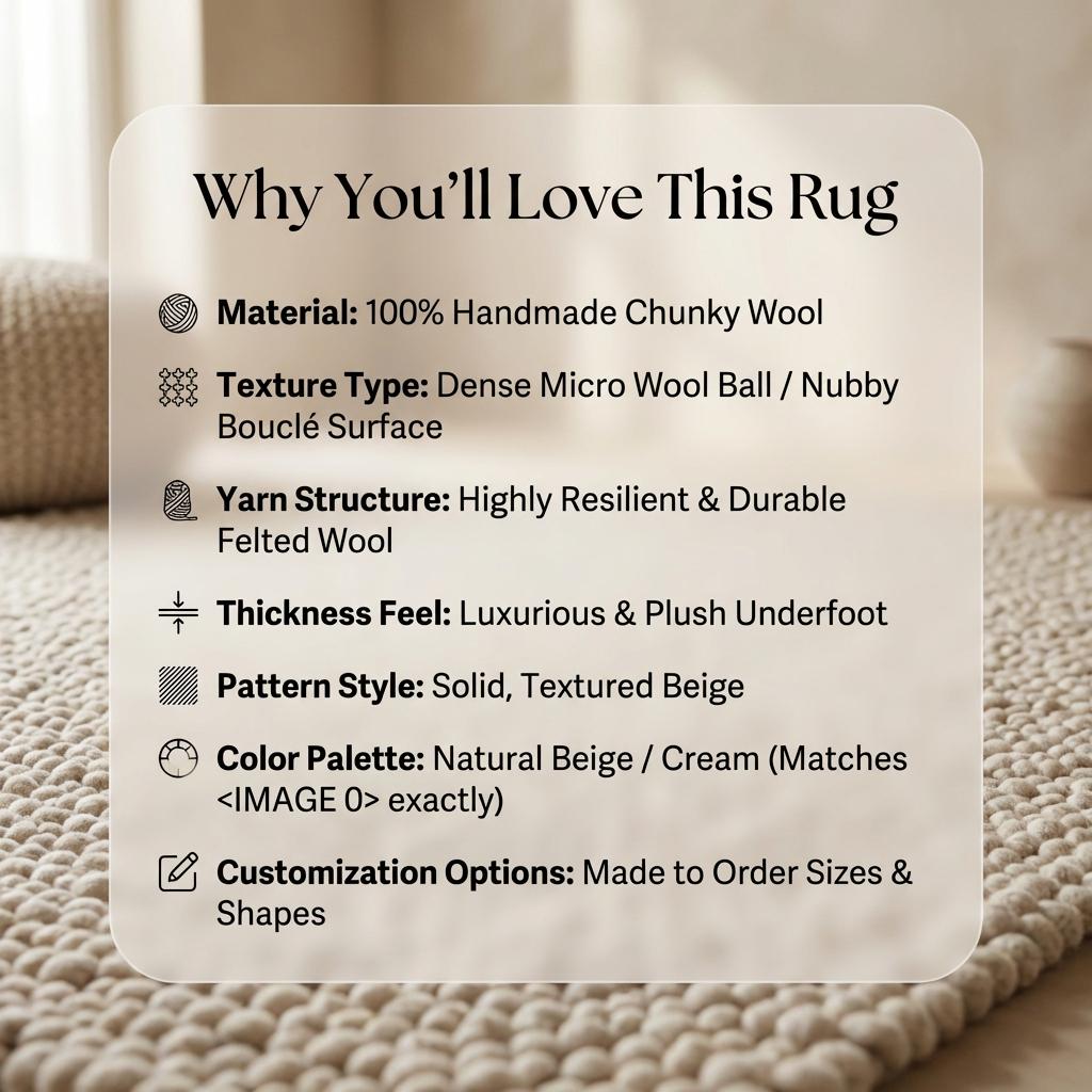 Chunky Loop Textured Neutral Area Rug, Thick Cream Minimalist Scandinavian Cozy Organic Rug