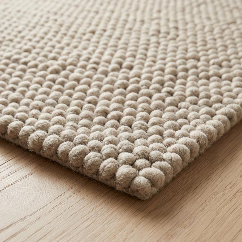 Chunky Loop Textured Neutral Area Rug, Thick Cream Minimalist Scandinavian Cozy Organic Rug