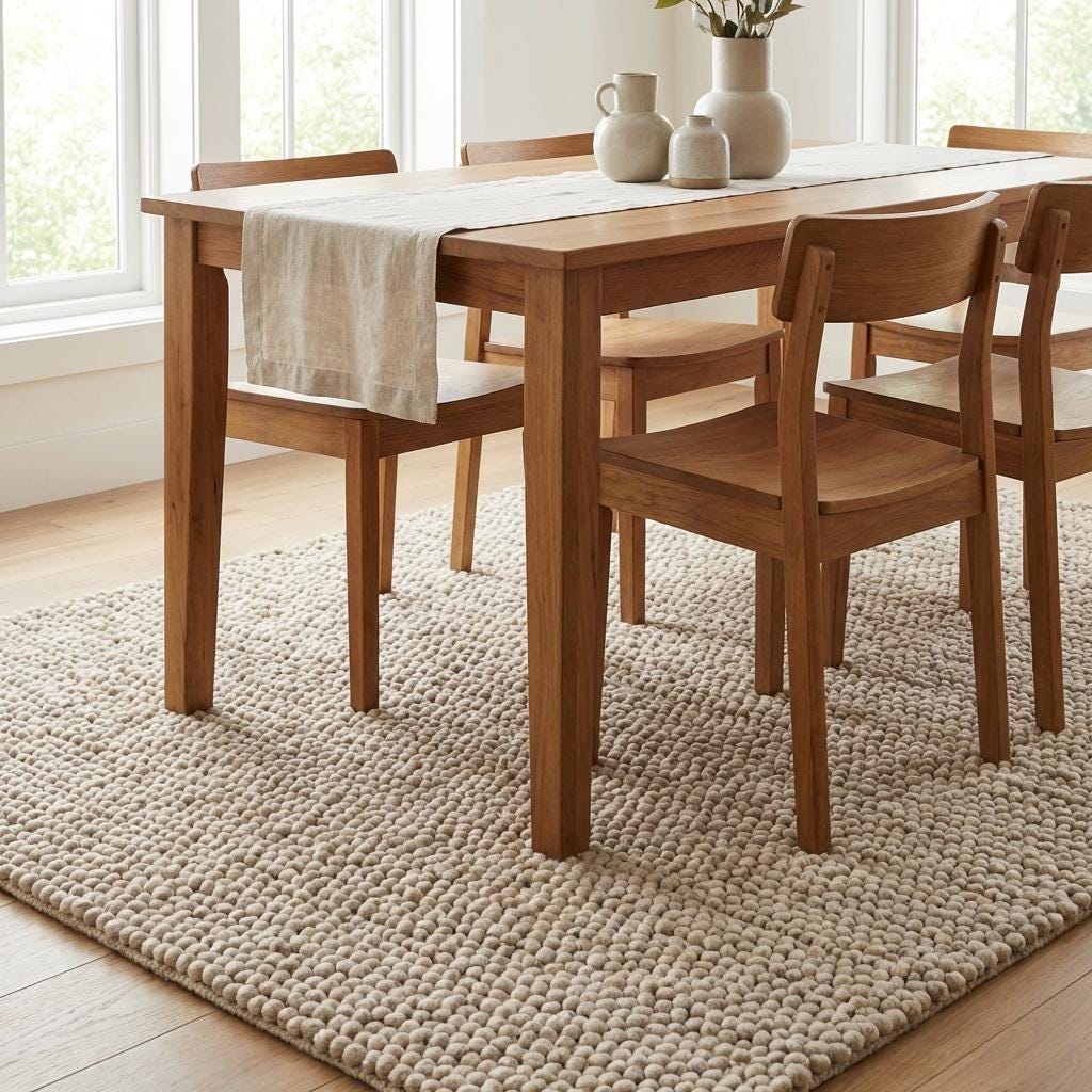 Cozy organic modern rug texture with cream looped fibers and dimensional weave