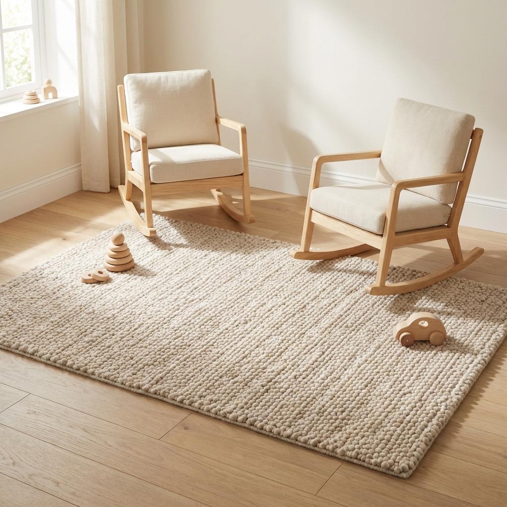 Chunky Loop Textured Neutral Area Rug, Thick Cream Minimalist Scandinavian Cozy Organic Rug
