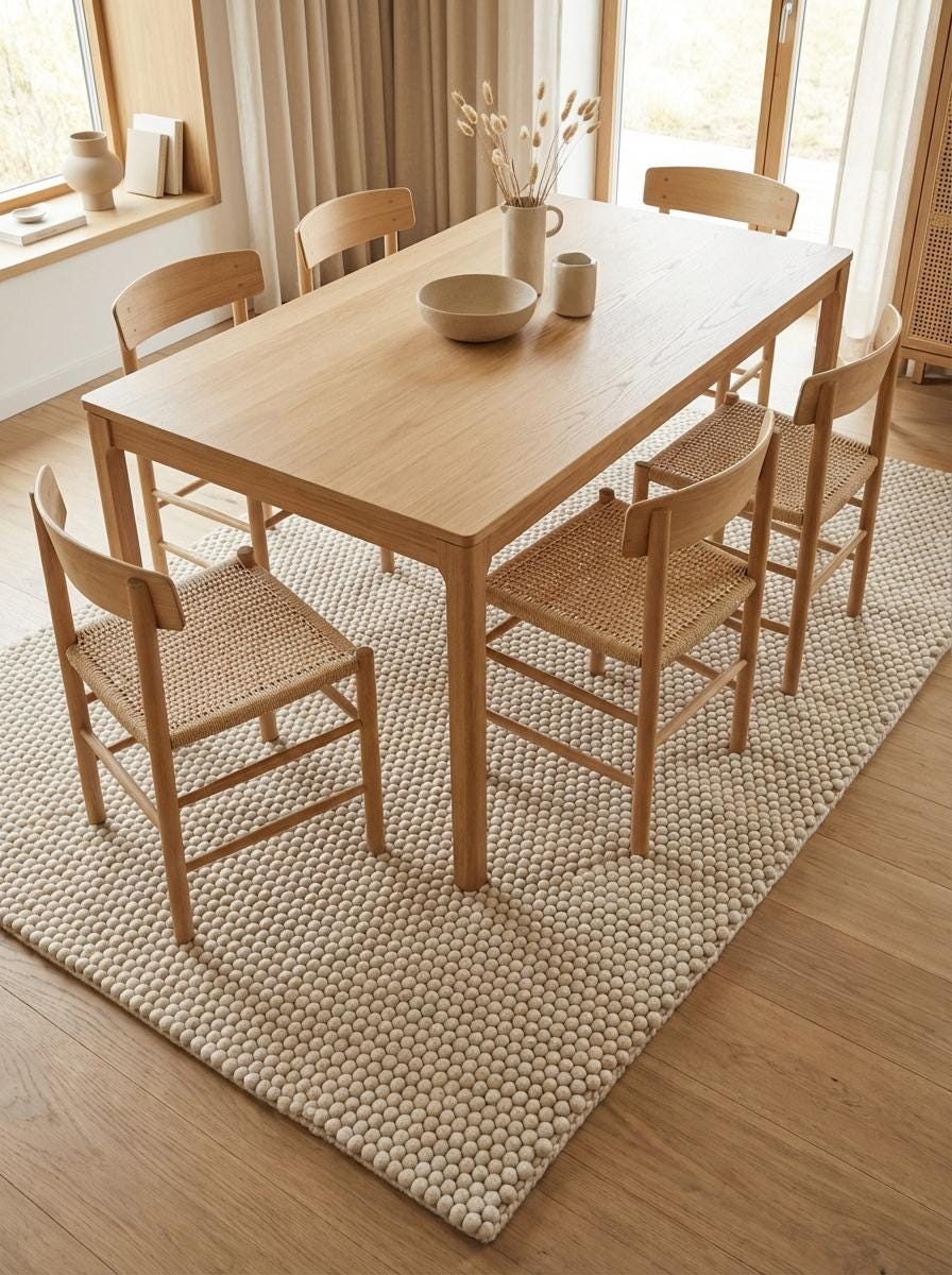 Chunky Loop Textured Rug, Cream Neutral Area Rug, Thick Handwoven Style Cozy Minimalist Floor Rug