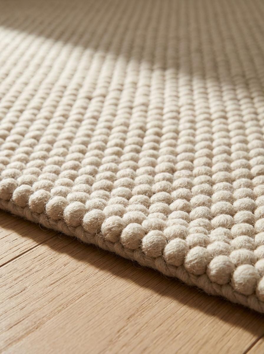 Chunky Loop Textured Rug, Cream Neutral Area Rug, Thick Handwoven Style Cozy Minimalist Floor Rug