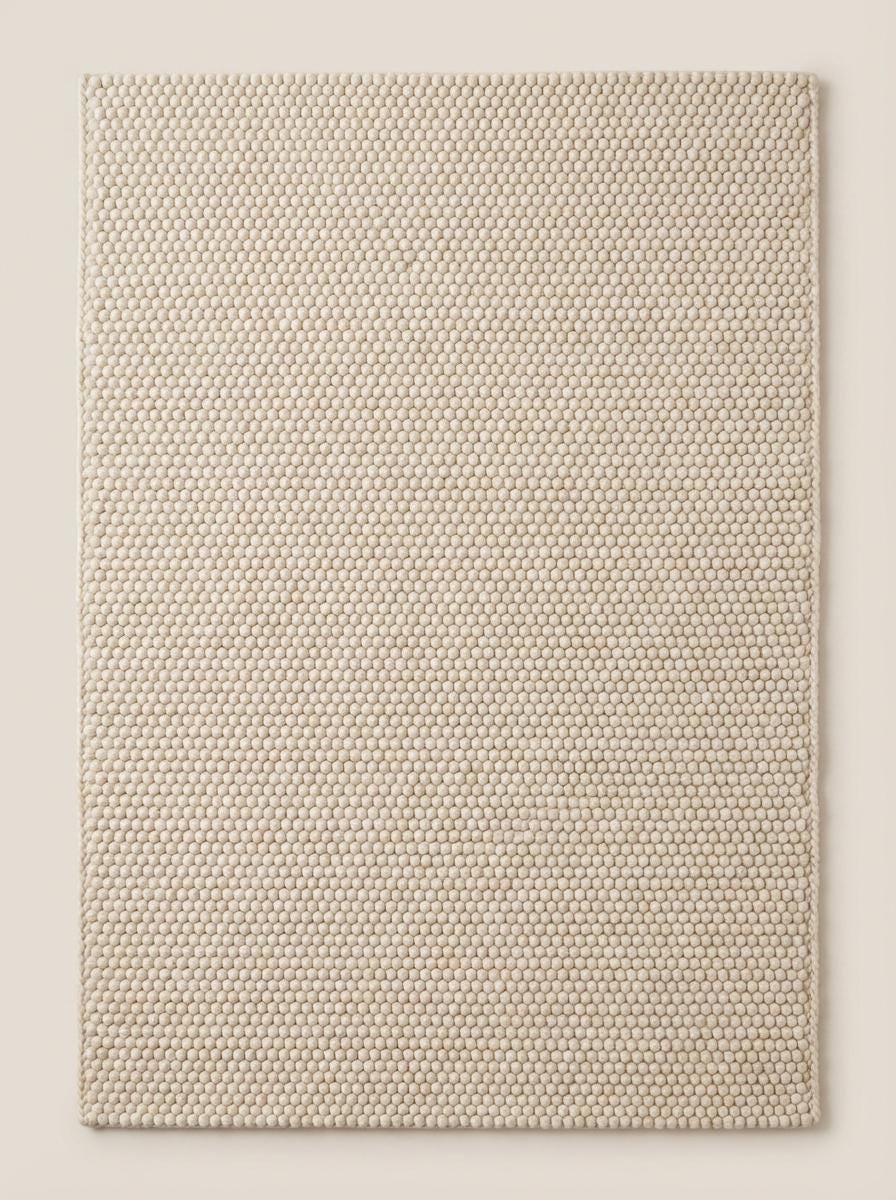 Top surface texture of plush loop rug with dimensional woven rows
