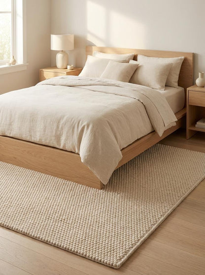 Chunky Loop Textured Rug, Cream Neutral Area Rug, Thick Handwoven Style Cozy Minimalist Floor Rug