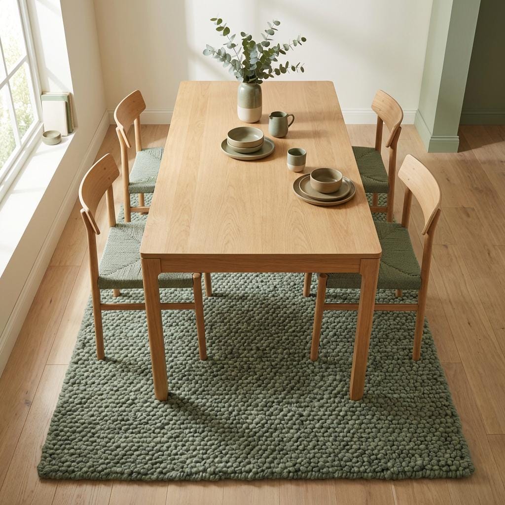 Chunky loop textured sage green rug with thick cozy loops and minimalist organic design