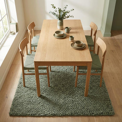 Chunky loop textured sage green rug with thick cozy loops and minimalist organic design