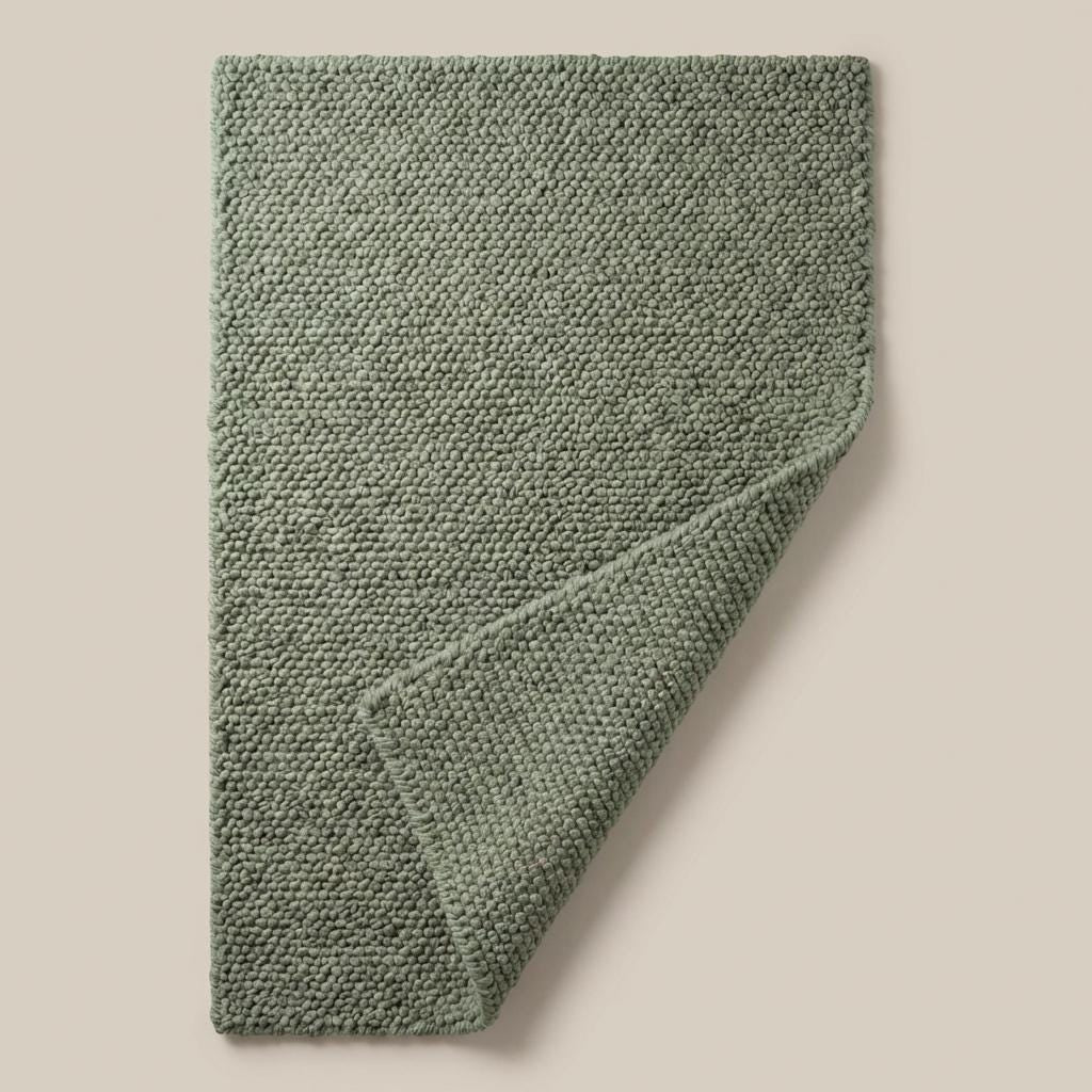 Chunky loop textured sage green rug with thick cozy organic loops for minimalist interiors