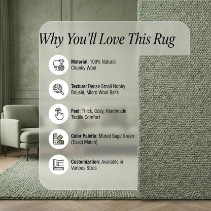 Chunky loop textured sage green rug with thick cozy loops in minimalist organic design