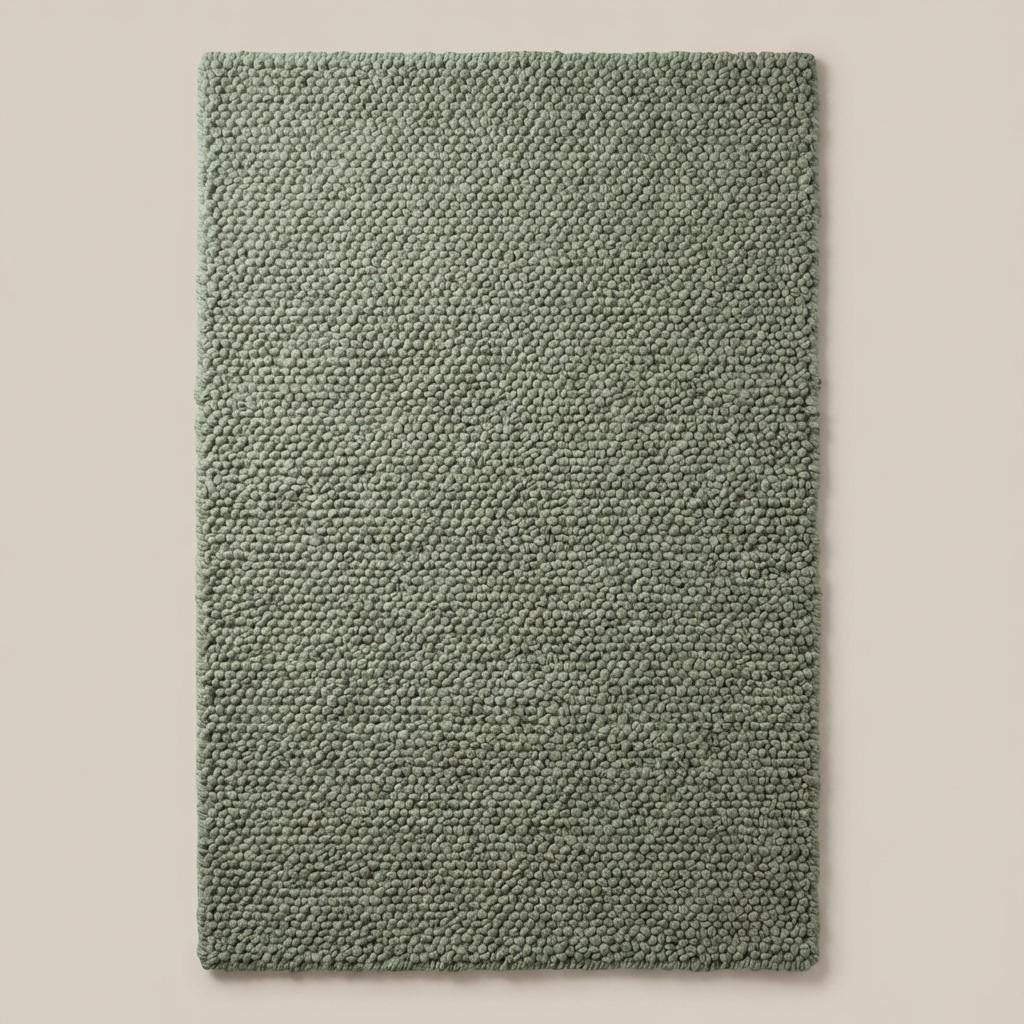 Chunky loop textured sage green rug with thick cozy loops and soft minimalist design