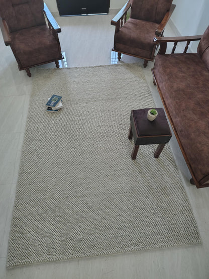 Chunky Looped Ivory Rug – Thick Textured Neutral Minimalist Floor Accent