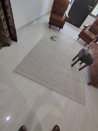 Chunky Looped Ivory Rug – Thick Textured Neutral Minimalist Floor Accent