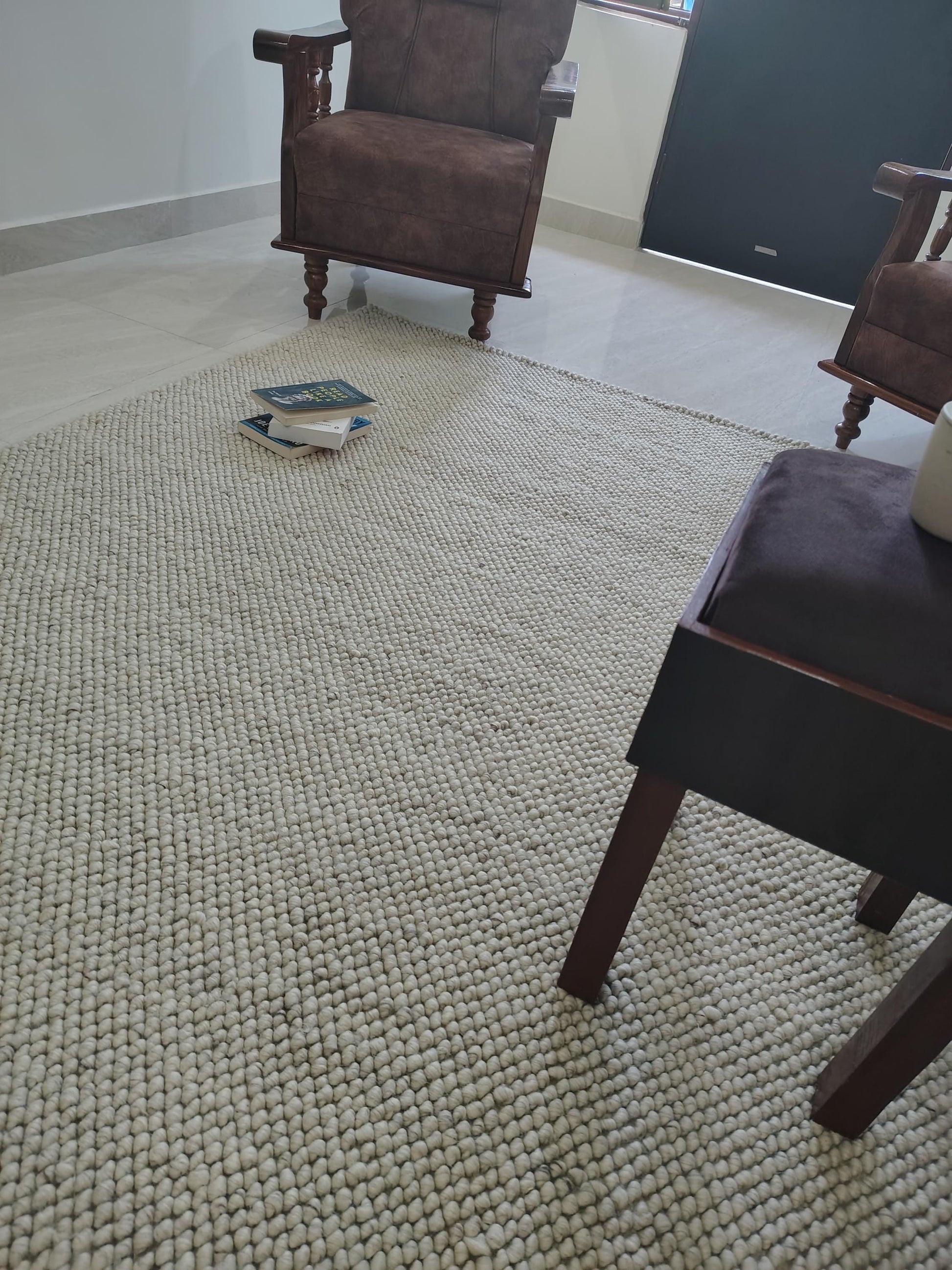 Chunky Looped Ivory Rug – Thick Textured Neutral Minimalist Floor Accent